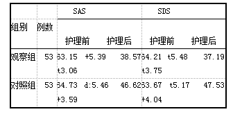 　表2两组患者护理前后SAS，SDS评分比较(分，x+s)