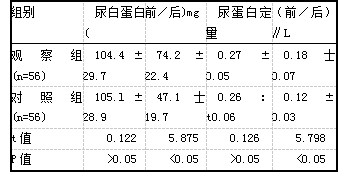 　表1 患者的尿白蛋白、尿蛋白定量(i±s)