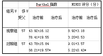 表2 Barthel指数、NIHSS评分比较情况(x±s)