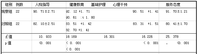 表1两组患者护理质量评分比较(分.x+s)
